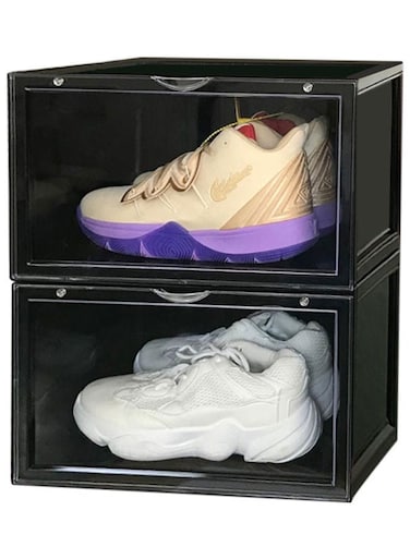 2-Pack Premium Side Open Shoe Box Black 36 x 26 x 21cm