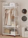 Clothes Rack Clothing Drying Rack, Rolling Garment Rack for Hanging Clothes, Small Metal Pipe Stand Coat Racks on Wheels with 2 Tier Shelves and Hooks