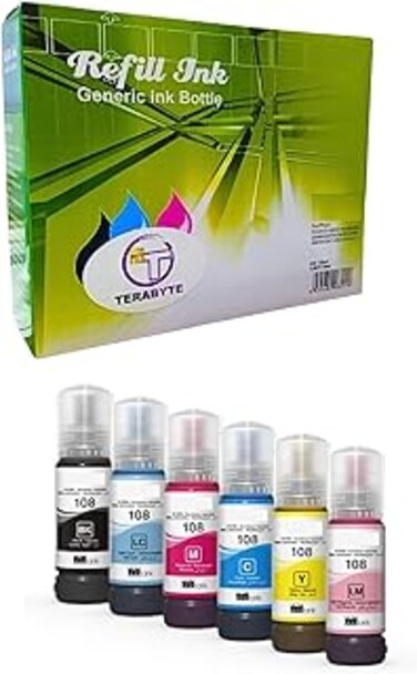 108 Compatible Ink Set For L8050 70 ml Multipack Black, Cyan, Yellow, Magenta, Light cyan, light magenta