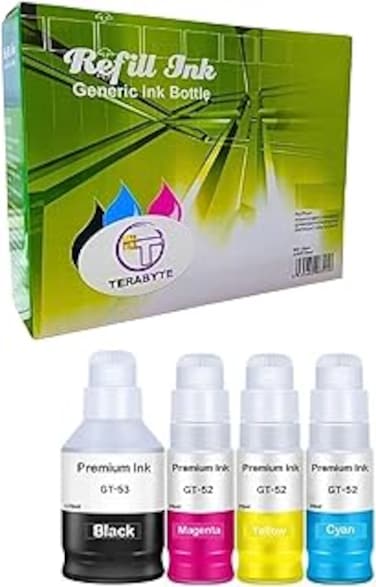 Ink Refill Kit GT52 Compatible With Printer DeskJet Smart GT Tank Ink (4-Packs)