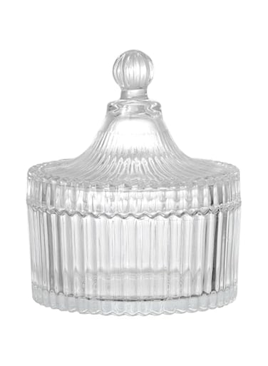 Glass Candy Bowl with Lid - 300ml Decorative Apothecary Jar, Crystal Coating, Elegant Wedding, Valentine&rsquo;s Day, Party Buffet Container for Home, Office, or Gift (Clear)
