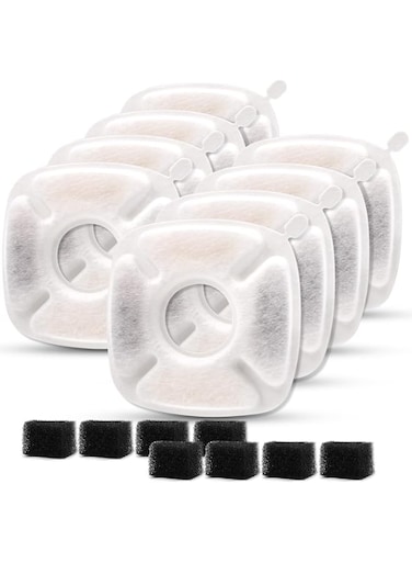 Cylomert 16Pcs Pet Fountain Filters Replacement Compatible with 95Oz/2.8L Dog Water Fountain, Cat Water Fountain Filters(8 Carbon Filters+8 Sponge Filters)