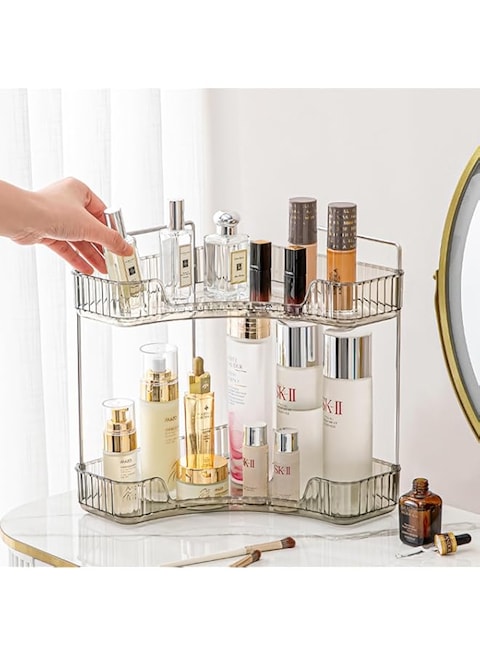 OSHIMA Bathroom Counter Organizer Corner Storage Shelf Counter Standing Rack Tiered Tray Vanity Organizer Corner Bathroom Organizer for Vanity Perfume Tray for Corner Storage (2 Tiers)