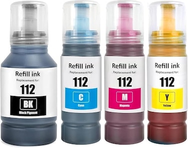 112 Ink Compatible with Epsn 112 C13T06C14A C13T06C24A C13T06C34A C13T06C44A Ink Container Refill Ink Multipack for L6490 L6550 L6570 L6580 L1116 0 L15 0150 L15160 L15180(4-Pack)