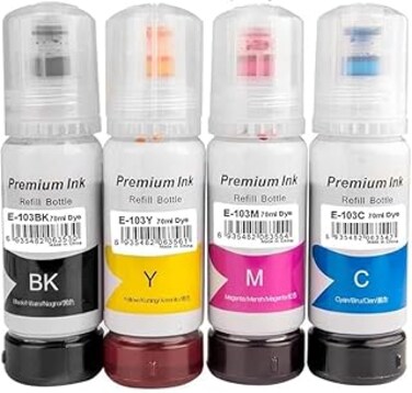 103 EcTank ink4-Pack 70ml/bottle C13T00S14A C13T00S24A C13T00S34A C13T00S44A Compatible Ink Bottle for Epsn Black Cyan Magenta Yellow L1110&lrm; L3110 L3111 L3150 L3151&lrm; L3156 L3160