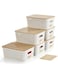 Supreouts 6 Pack of Plastic Storage Bins with Bamboo Lids, Stackable Box Basket Pantry Decorative Containers Cute with Lable for Organizing Desktop Closet Office Cream White