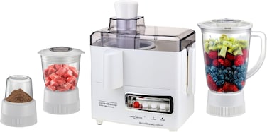 Sonashi 4 In 1 Juicer Mixer - 500W, 2 Speed Blender With 1500ml Plastic Jar, Mincer And Grinder Mill, Kitchen Appliances, SJB-307, White