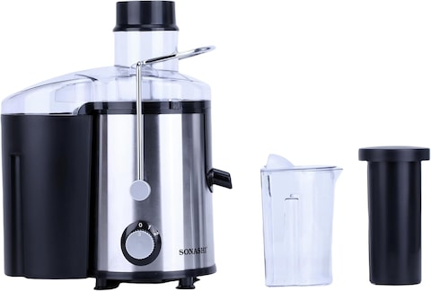 Sonashi Juice Extractor With 2 Speeds - 1.6L Capacity, 500ml Juicer Cup, Whole Fruit Juice Extractor, Power Juicer Machine for Fresh Juices, Motor Overheat Protection, 800W, SPJ-501N, Black/Silver