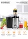 Sonashi Juice Extractor with 2 Speeds - 1.6L Pulp Container, 500ml Cup, Whole Fruit Juice Extractor with Stainless Steel Body &amp; Filter Basket, Motor Overheat Protection 800W SPJ-501N Black/Silver
