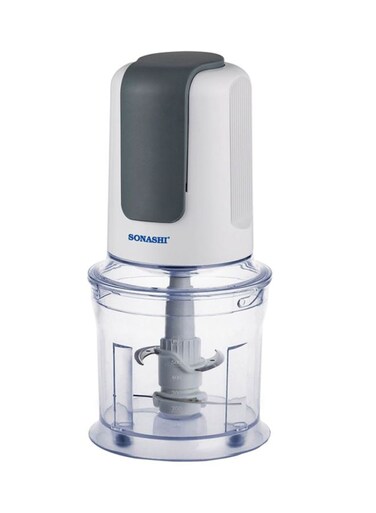 Sonashi Kitchen Chopper - 500ML with Super Powerful Copper Motor, Double Blades Mincer with 2 Speed Push Down Operation, Featured with Safety Lock System, SMC-12 White/Grey