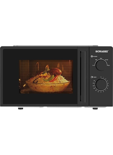 Sonashi 20L Microwave Oven - 245Mm Turntable Glass Tray With Defrost Setting, Manual Control Oven With Pull Handle Door And 6 Power Levels 20 L 700 W SMO-920 Black