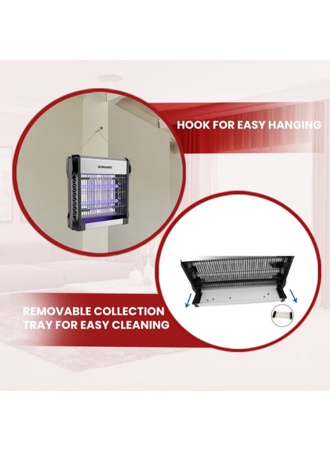 Sonashi Electric Insect Killer 20W - Powerful Device with UV-A Tube for Instant Bug/Mosquitoes Killing, No Poisonous Vapor/Odor, Easy to Clean, Perfect for Hotels and Indoors 20 W SIK-712N Black