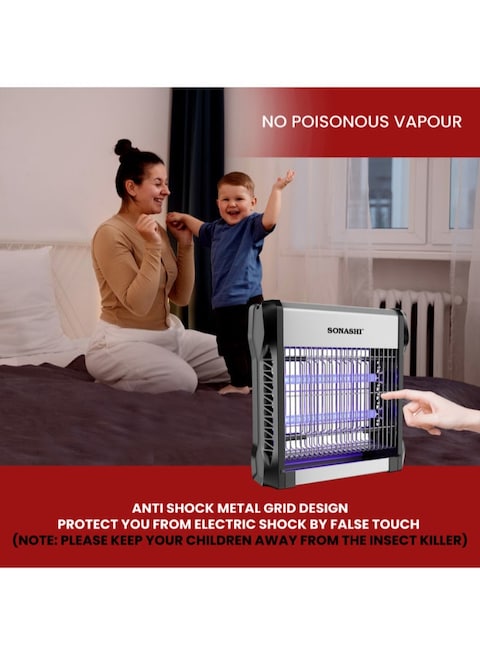 Sonashi Electric Insect Killer 20W - Powerful Device with UV-A Tube for Instant Bug/Mosquitoes Killing, No Poisonous Vapor/Odor, Easy to Clean, Perfect for Hotels and Indoors 20 W SIK-712N Black
