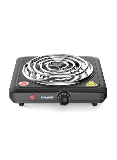 Sonashi Single Spiral Hot Plate - with Adjustable Temperature Control and Overheat Protection for Cooking Convenience, Featured with Auto Thermostat and ON/OFF Indicator Light 1500 W SHP-609CN Black