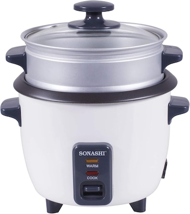 Sonashi 1.8L Rice Cooker With Steamer SRC-318 - Tempered Glass Lid, Cool Touch Handle, Non-Stick Coating &amp; Automatic Shut Off Function, Kitchen Appliance