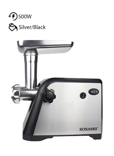 Sonashi Meat Grinder - Electric Meat Grinder with 3 Cutting Plates, Reverse Function, Stainless Steel Blade, Comes with Large Capacity Metal Hopper 2800 W SMG-021N Silver/Black