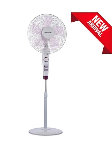 Sonashi 16 Inch Stand Fan With 3 Speeds, Low Noise Motor With Oscillation Function, Height Adjustable Design With 5 Transparent Blades SF-8026S White