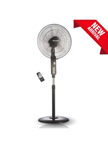 Sonashi 16 Inch Stand Fan - 3 Speeds With Remote Control, Low Noise Motor With Oscillation Function, Height Adjustable Design With 5 Transparent Blades, 7 Hours Timer SF-8027SR Black