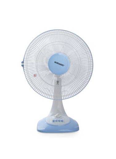 Sonashi 16 Inch Desk Fan With 3 Speeds - Oscillation Functions, Streamlined Portable Design With 5 Blades And Korea Guard Ring, Low Noise Function SF-8028D White/Blue