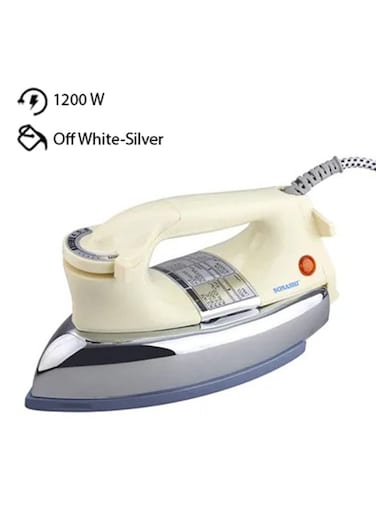 Sonashi Heavy Iron - Grey Ceramic Coated Soleplate, Overheat Safety Protection with Easy Temperature Settings, Heavy Iron Box Suitable for All Fabrics 1200 W SHI-6012 Off White-Silver