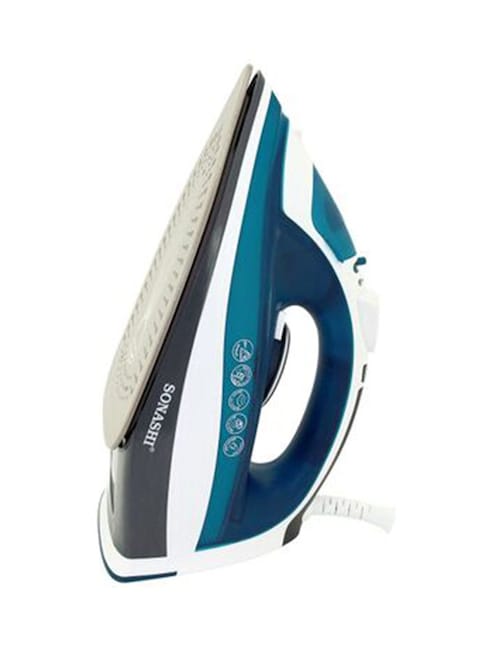 Sonashi Electric Steam Iron with Ceramic Soleplate/Anti-Drip/Anti-Calc/Auto Shut-Off/LED Display and Self-Clean Function, 100% Active Steam Holes - Scratch-Resistant 2400 W SI-5075C Deep Blue/White