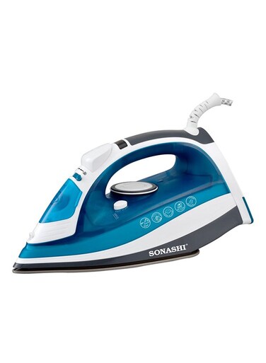 Sonashi Electric Steam Iron with Ceramic Soleplate/Anti-Drip/Anti-Calc/Auto Shut-Off/LED Display and Self-Clean Function, 100% Active Steam Holes - Scratch-Resistant 2400 W SI-5075C Deep Blue/White