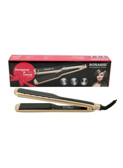 Sonashi WetDry Hair Straightener 68W Ceramic Coating Plate Sleek Design with Blue Digital LED Display, Lock and Temperature, Up to 220C, Overheat Protection SHS-2059 Gold/Black 315x48.4x39mm