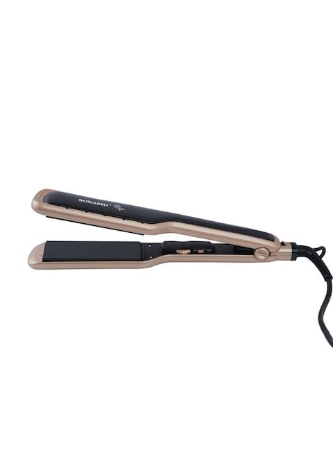 Sonashi WetDry Hair Straightener 68W Ceramic Coating Plate Sleek Design with Blue Digital LED Display, Lock and Temperature, Up to 220C, Overheat Protection SHS-2059 Gold/Black 315x48.4x39mm
