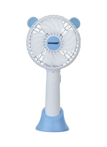 Sonashi 4 Inch Rechargeable Mini Fan With 2 Speeds, Handheld And Portable Design, Continuous Working Of 1.5 Hours(High), 3 Hours(Low), 5V Usb Charge SRF-004 Blue/White