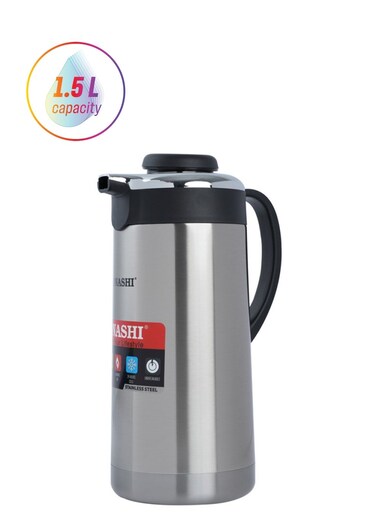Sonashi 1.5L Vacuum Flask For Hot And Cold Beverages High Quality Stainless Steel Body with Double Wall Insulation Unbreakable Flasks with Big Mouth SVF-1500 Silver/Black 1.5Liters