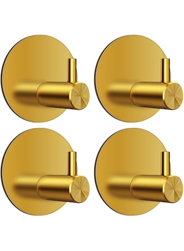 HASTHIP&reg; 4pcs Wall Hooks Self Adhesive Wardrobe Hooks Bag Hooks Hat Hooks Minimalism Golden Stainless Steel Utility Hooks for Bathroom, Bedroom, Kitchen, Door Back, 0.5 inches Round Wall Hooks