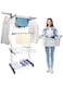 CENXI Clothes Drying Rack, Large 3 Tier Rolling Folding Dryer Hanger, Storage Collapsible Garment Rack Standing Rack with Foldable Wings and Casters for Indoor Outdoor