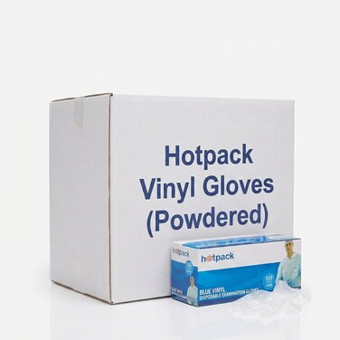 Hotpack   Blue Vinyl Disposable Gloves Powdered Large 1,000 Gloves,100 Gloves per Box,Pack of 10,Disposables