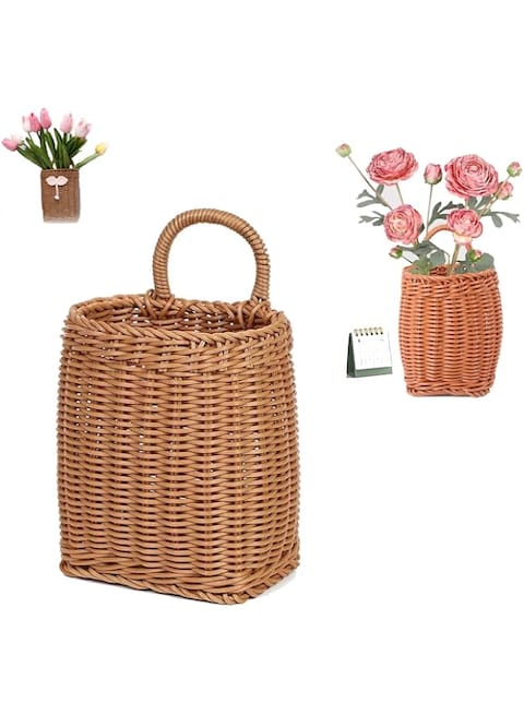 Azonee Hanging Woven Storage Basket, Medium Wall Organizer for Flowers and Fruits, Portable Artificial Wicker Design for Home Decoration(Medium)