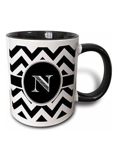 Black And White Chevron Monogram Initial N Mug Multicolour