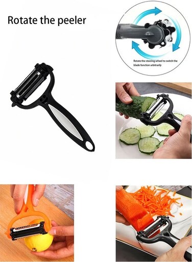 D Peeler, 3-in-1 Stainless Steel Vegetable Peeler, Double-Sided Blade Vegetable Julienne Cutter and Fruit Slicer, Dual Blade Multifunction Potato Peeler