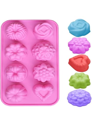 SKEIDO 8 Cavity Silicone Flower Soap Mold Candy Molds Chocolate Molds Mixed Flower Shapes Cake Mold Cupcake Backing mold Muffin pan Handmade soap silicone Moulds