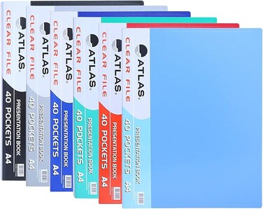 Atlas Clear File Presentation Book, A4-40 Pockets, Multi Color - ATCL012