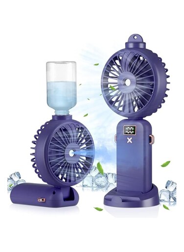 Xspring Portable Handheld Fan, Powerful Hand Held Fan with Rechargeable 5000mah Battery and 5 Speeds, Suitable for Office Outdoor Travel Home, Mini Handheld Fan with Water Mist Spray (Purple)
