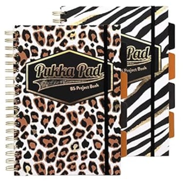 Pukka Pad, Wild B5 Hardback Project Books &ndash; Pack of 2 Wirebound Notebooks with Zebra and Leopard Print Design &ndash; Includes 4 Repositionable Dividers and Elasticated Closure
