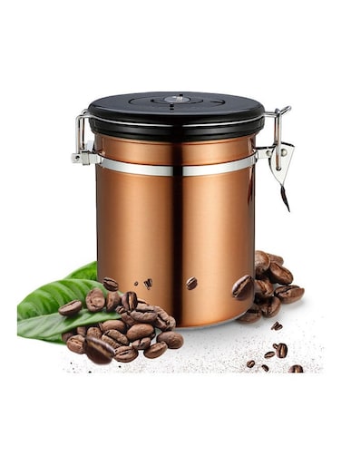 Stainless Steel Airtight Canister Coffee Bean Canister Gold 18x9x9cm