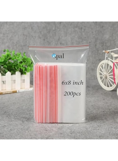 Opal Clear Plastic Ziplock Bags Poly Bag,Packaging,Zipper,Resealable Grip n for Snacks Bakery Cookies Candies wedding Gifts Party Favor Food Craft supplies (200pieces, 6x8inch x24cm)