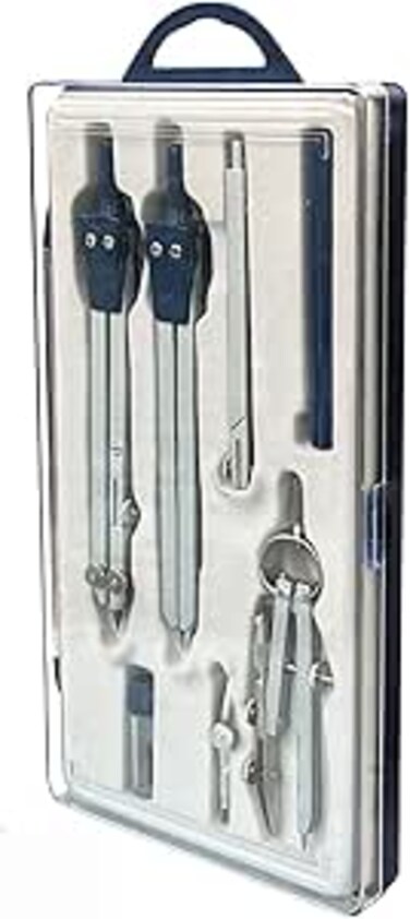 Professional Geometry Set Metal Compass, 7 pcs, Geometry Precision Tool Set with Shatterproof Storage Box, Drafting Tools &amp; Drafting Kits, Circle Drawing Tools for Engineers Students