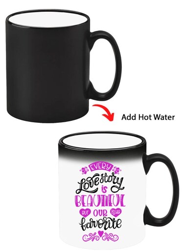 Color Changing Heat Sensitive Ceramic Mug, Image Revealed When HOT Liquid is Added! EVery love story is beautiful black