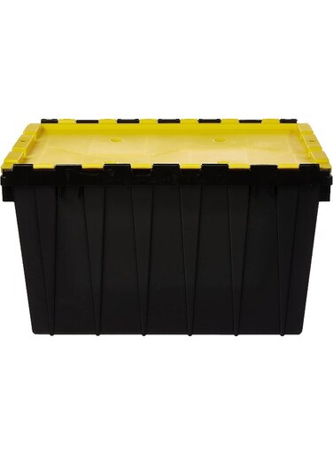 Plastic Utility Storage Box With Dual Flap Lids 55 Liters Yellow Black IFHHST372KY Utility Storage Box 55 Liters Black / Yellow 55.0Liters