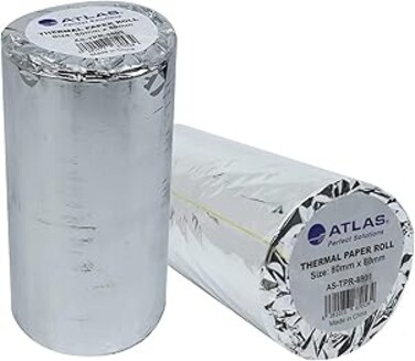 Atlas POS Receipt Thermal Paper   80x80mm Thermal Paper   1 Pack (2 Rolls in a Pack)   Receipt for EPOS POS, Cash Register, Credit Card Machines