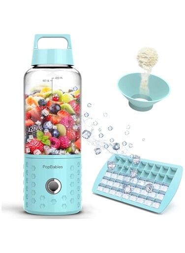 Blender Smoothie Maker, PopBabies Portable Blender for Shakes, Powerful Ice Smoothie Blender to Go Blue