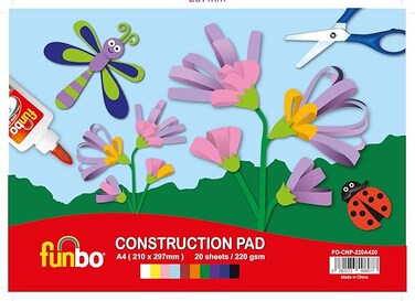 Funbo 220 Gsm 20 Sheets Construction Pad, A4 Size, 10 Assorted Colours
