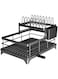 Dish Drying Rack, Stainless Steel Dish Drainer for Kitchen Counter, 2-Tier Kitchen Organizers and Storage Rack with Drainboard and Cutlery Holder, 11''W x 15.3''L
