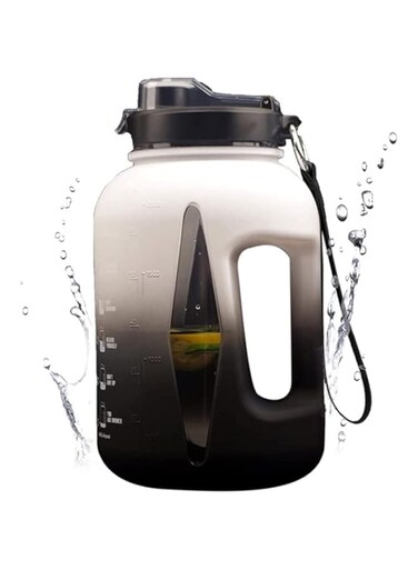 2.2L Water Bottle Durable Large Jug BPA Free Leakproof Half Gallon Time Markings Motivational Sport Bottles Time Marker for Gym Workout Outdoor Sports Fitness Office Kids School (GRADIENT BLACK GREY)